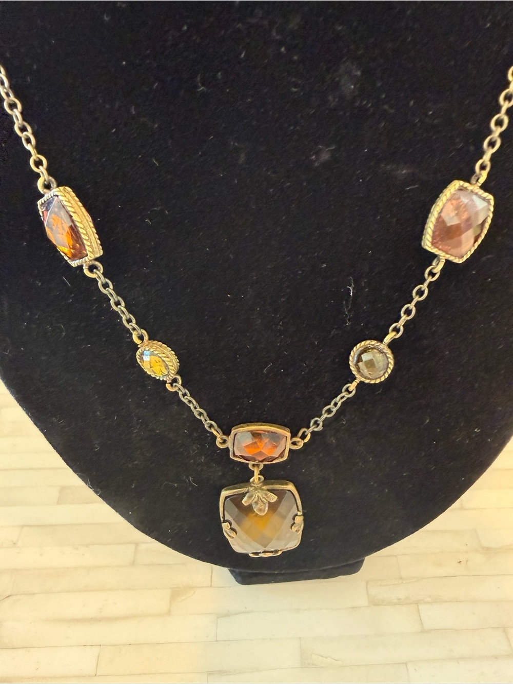 Gold-Tone Amber Glass Pendant Necklace - Women Jewelry